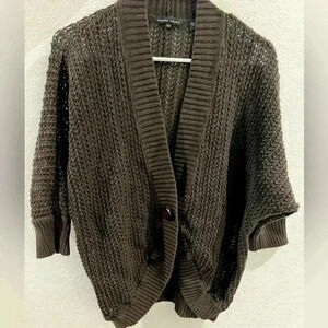 Medium chocolate brown crochet/knit short sleeve kimono/sweater